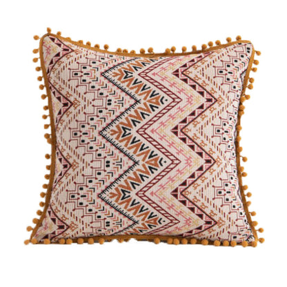 Dekorativer Bohemian Patchwork Wandteppich Wurfkissenbezug mit Pompon-Fransenverzierung