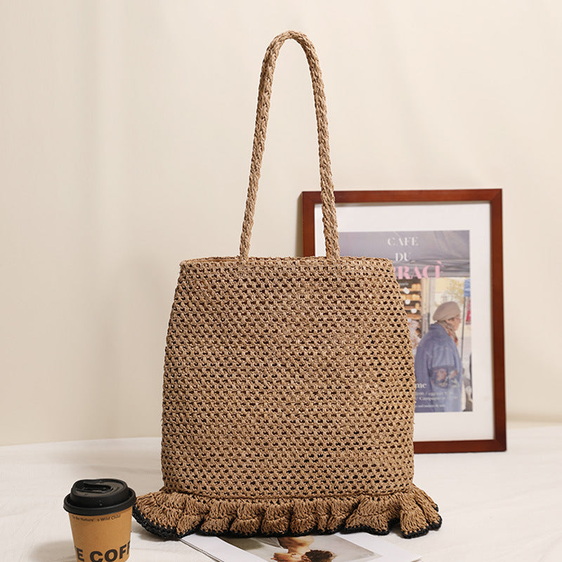 Handgefertigte Basttasche mit Fransigem Saum Brehn