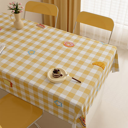 Waterproof Wipeable Gingham Rectangular Tablecloth with Playful Fruit Motifs