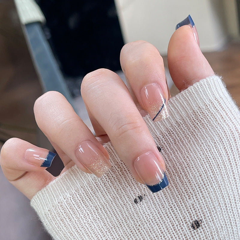 Premium Press-On Nail Set mit elegantem Glitzer und französischen Spitzen Brehn
