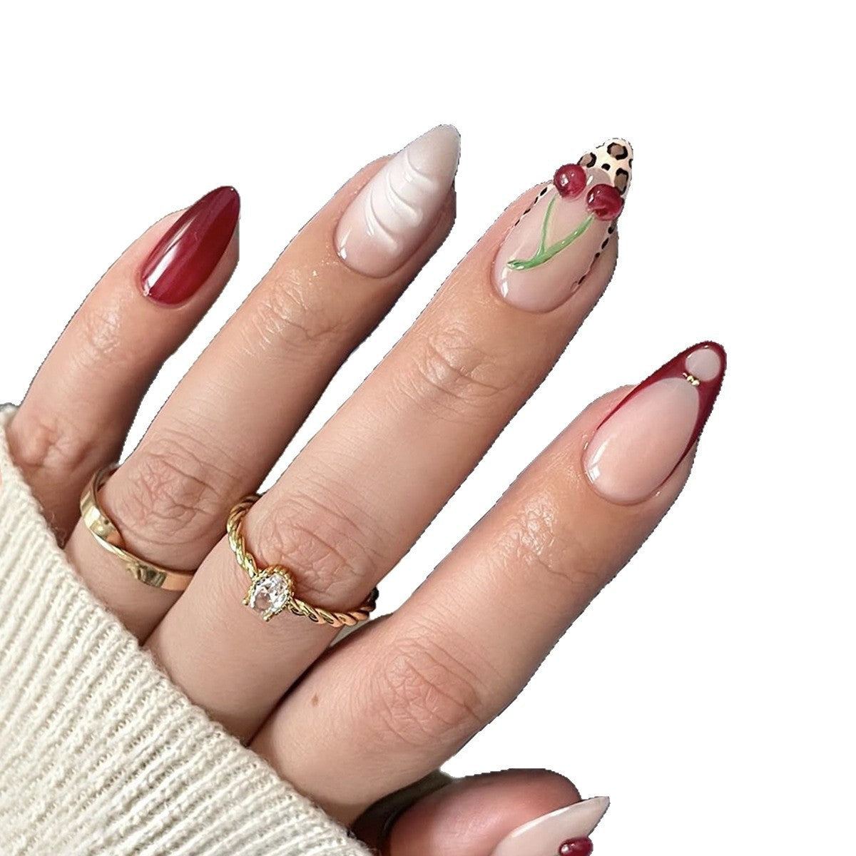 Kreatives Nageldesign mit stilvollem Blumen- und Leopardenmuster Brehn