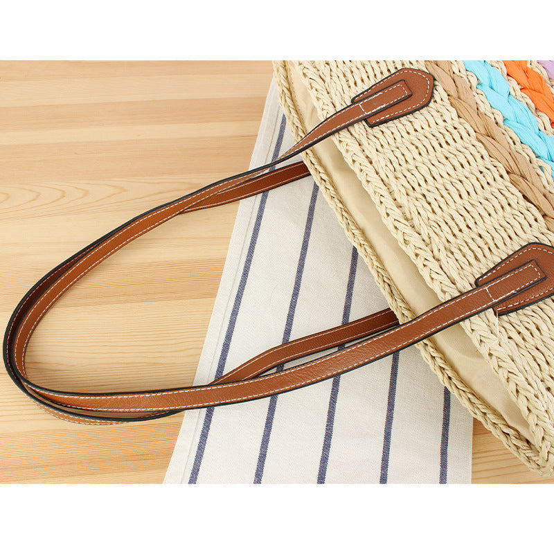 Freizeit-Strandtasche Aus Geflochtenem Naturmaterial mit Buntem Dekor Brehn