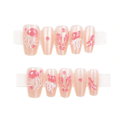 Künstlerische Quallen-Press-On-Nagelkunst Brehn