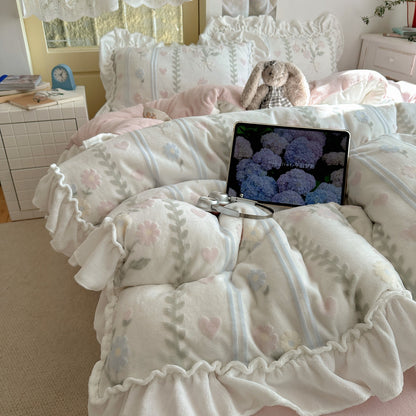 Plüsch Rüschen Gänseblümchen Fleece Bettdecke mit Box-Quilt Konstruktion