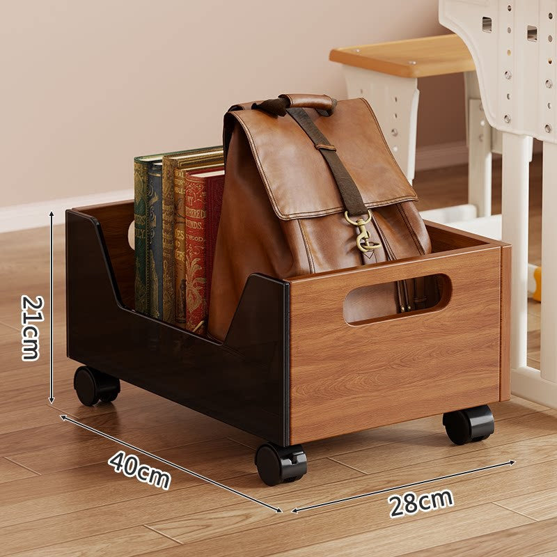 Tragbarer Holzfußbodenlagerbehälter mit Ausschnittgriffen und offenem Front-Buch- & Rucksack-Organizer