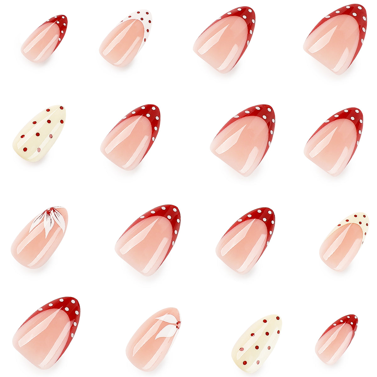 Kunstvolle Nageldesign mit einzigartigen Punkten und Blütenverzierungen Brehn