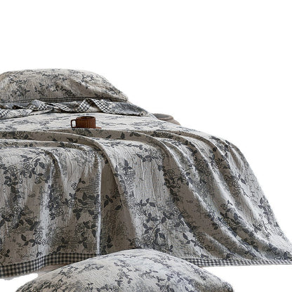 Umkehrbare Baumwoll-Leinen Florale Tagesdecke Set