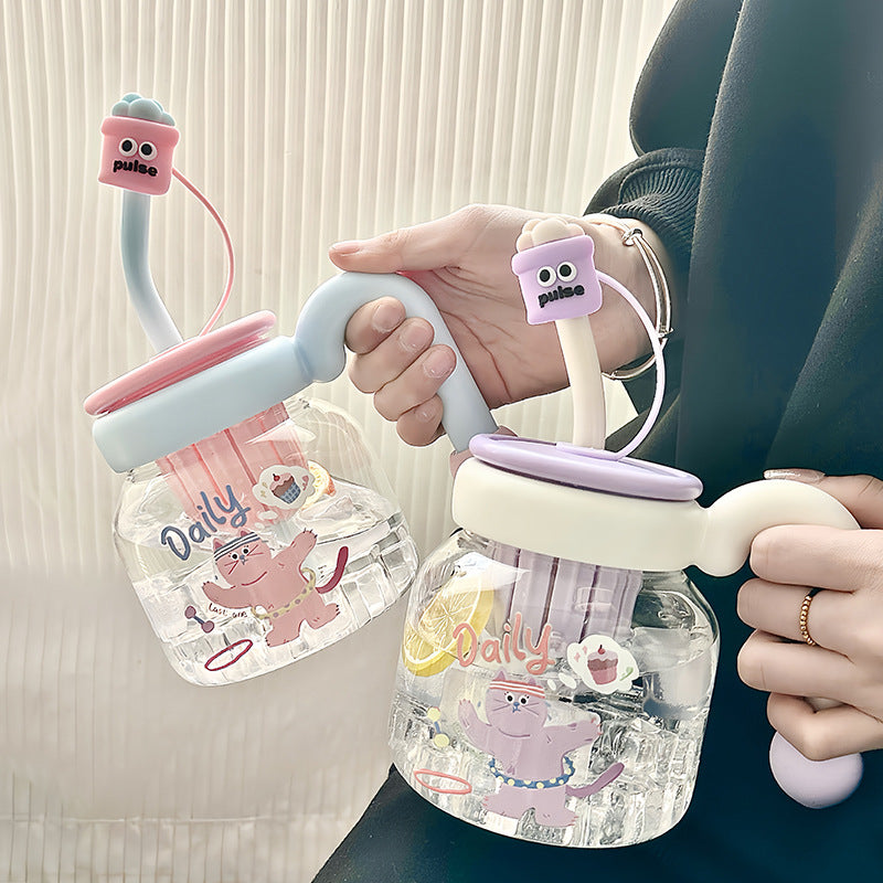 Damen kreative Trinkflasche mit integriertem Silikonstrohhalm Brehn
