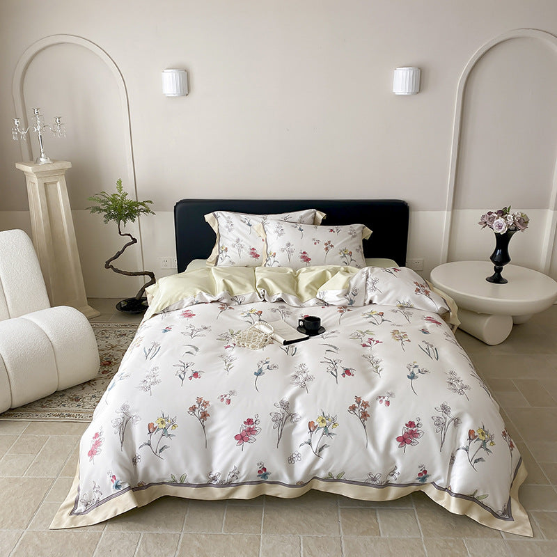 Botanisches Baumwollsatin Bettbezugset mit luxuriösem Satinrand & wendem Design