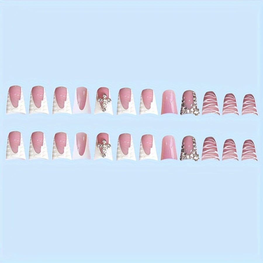Dekoratives Press-on-Nagelkunst-Set mit Edelsteinakzenten Brehn