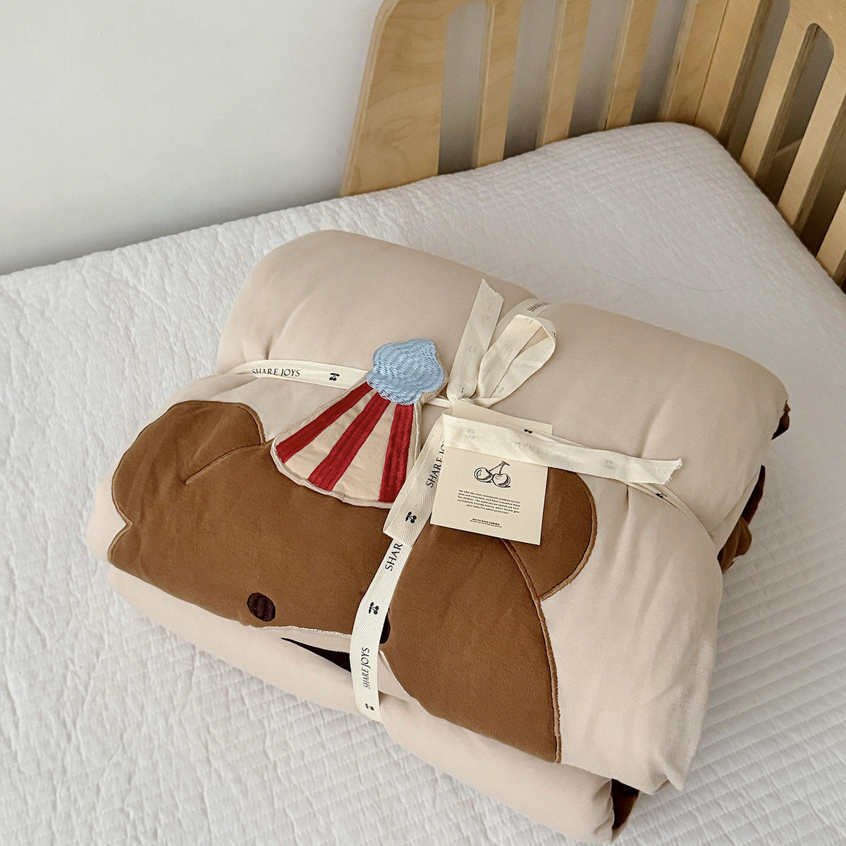 Kleinkind Bettwäsche Set mit Applikation Bär Bettbezug und Kissenbezug