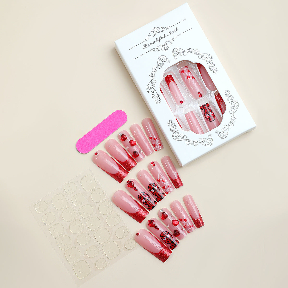 Luxus Press-On Nail Set mit glamourösen Herz- und Glitzerdesigns Brehn
