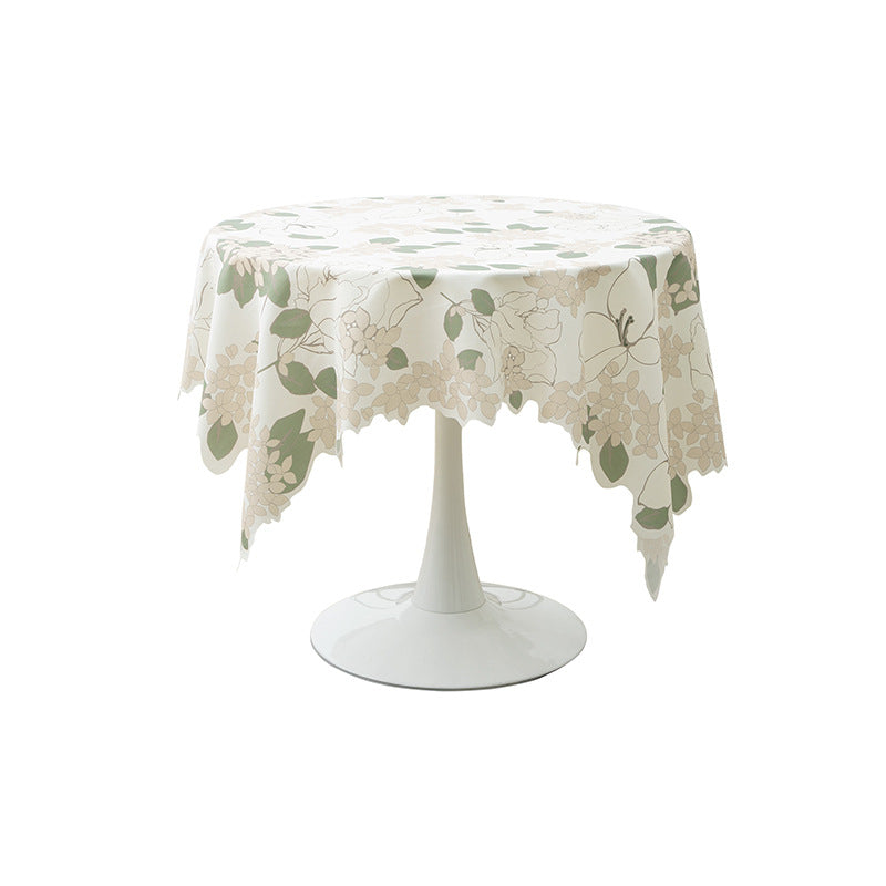 Runde abwischbare Tischdecke mit floralem Ausschnittsaum Brehn