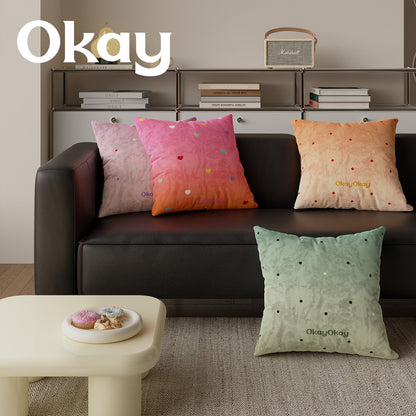 Square Ombre Plush Decorative Throw Pillow Cover with Multicolor Heart Motif and Concealed Zipper
