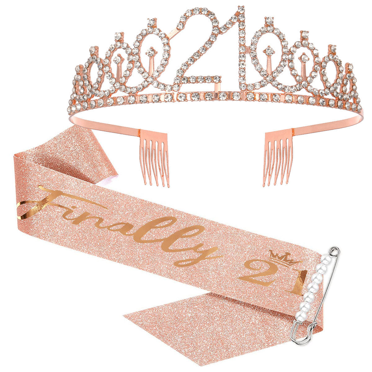 Damen Kristallverzierte Geburtstagskrone mit personalisiertem Sash Brehn