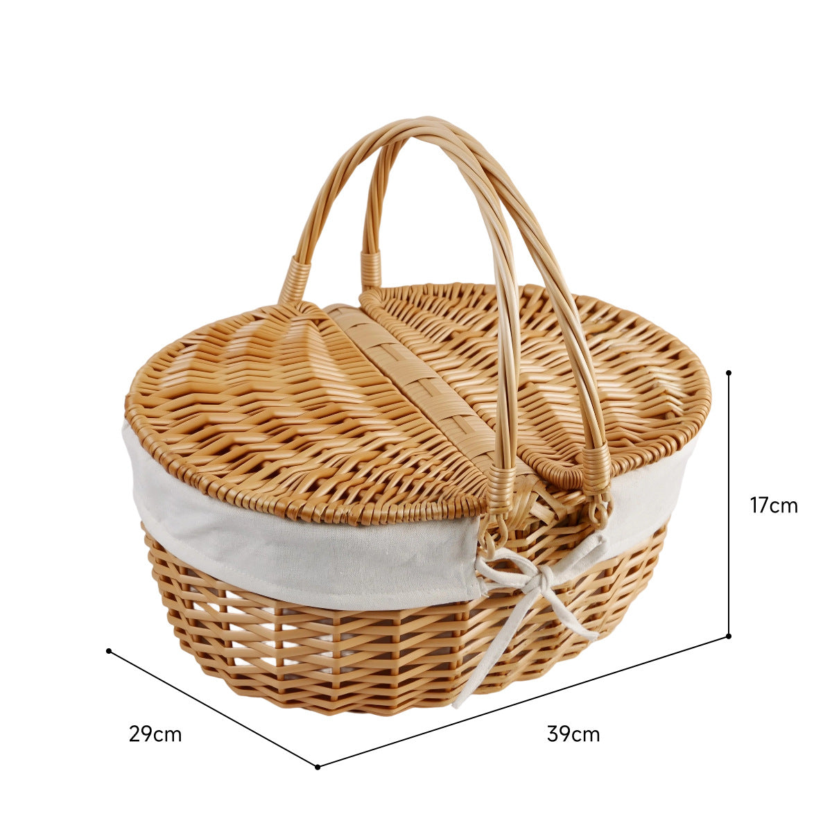 Damen geflochtener Picknickkorb mit romantischem Gingham-Futter Brehn