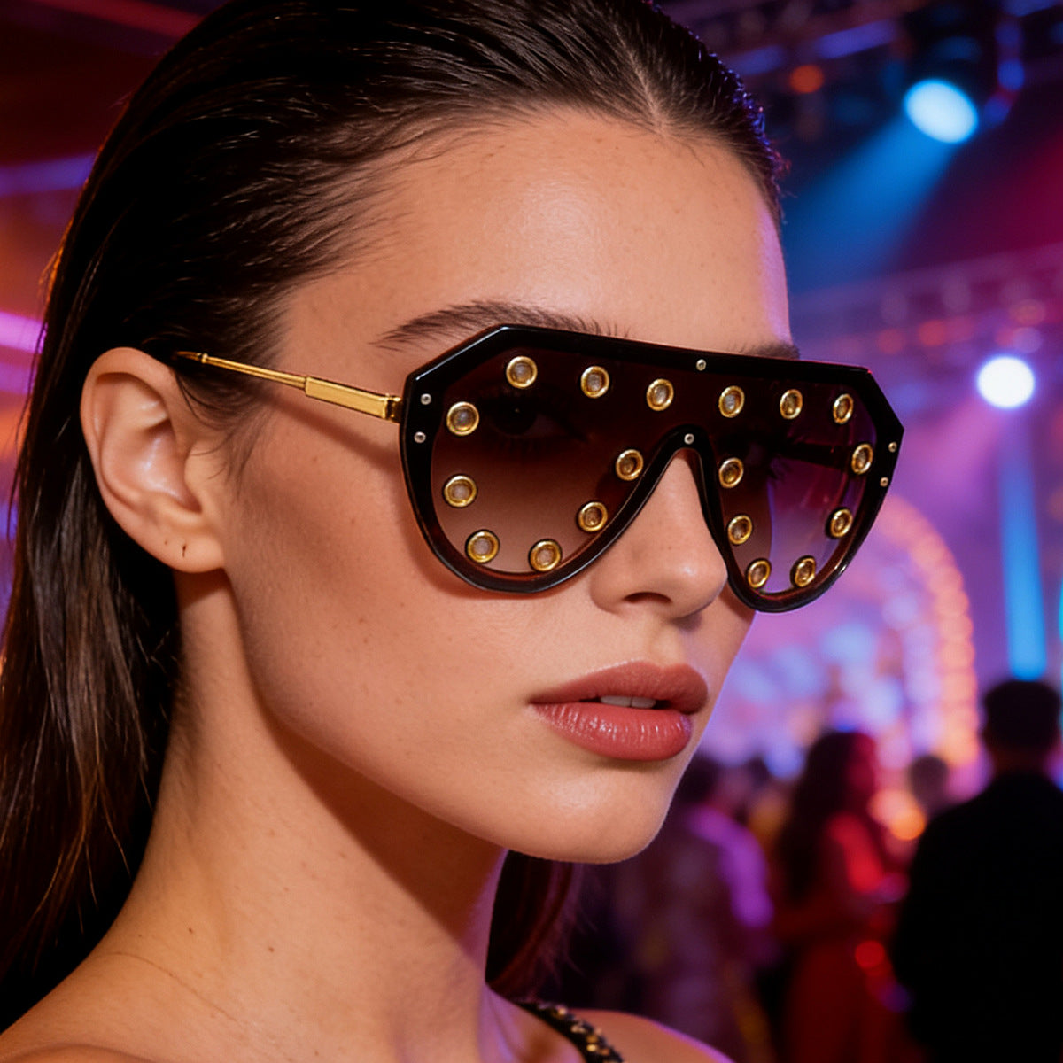 Damen Statement-Sonnenbrille im futuristischen Design mit dekorativen Elementen Brehn