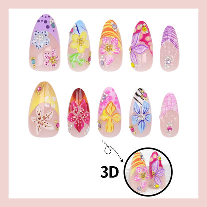 Kunstnagelset mit floralen 3D-Verzierungen Brehn
