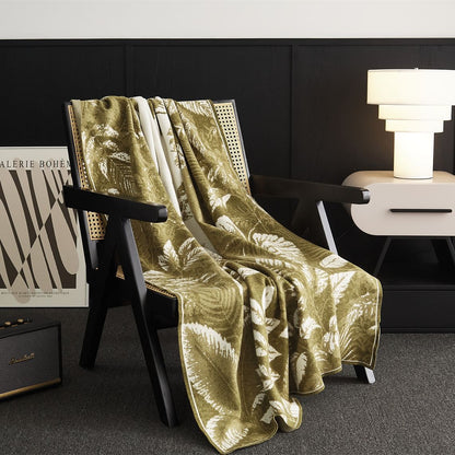 Luxuriöse Jacquard Baumwoll-Wurfdecke mit botanischem Muster