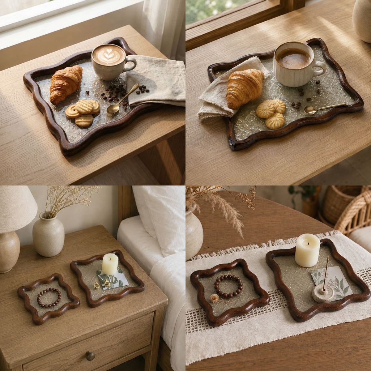 Eleganter Vintage Glas- und Holz-Dekoteller
