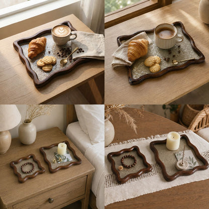 Eleganter Vintage Glas- und Holz-Dekoteller