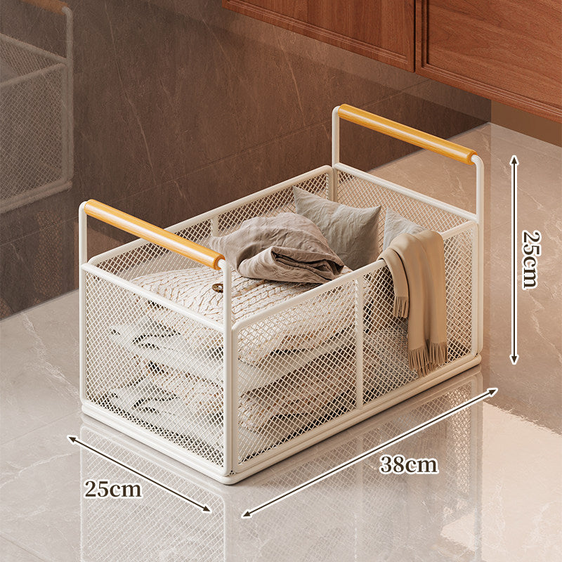 Mesh Metal Organizer Korb mit Holzgriffen für Wäsche und Hauslagerung