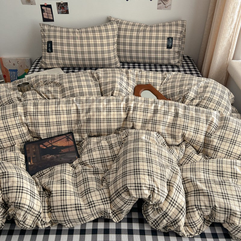 Premium Plaid Baumwoll Bettwäsche Set