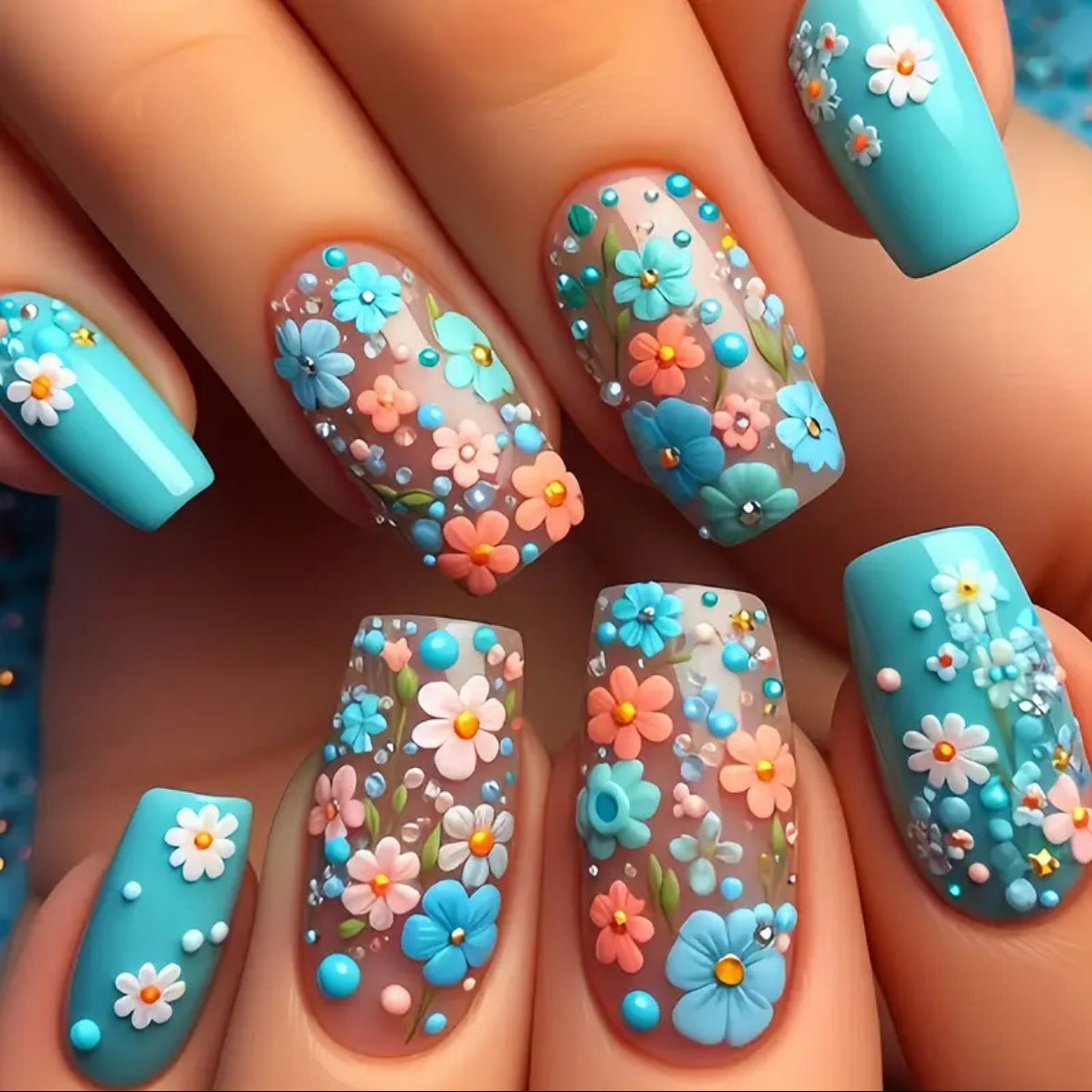 Kunstnagelset mit floralen 3D-Akzenten Brehn