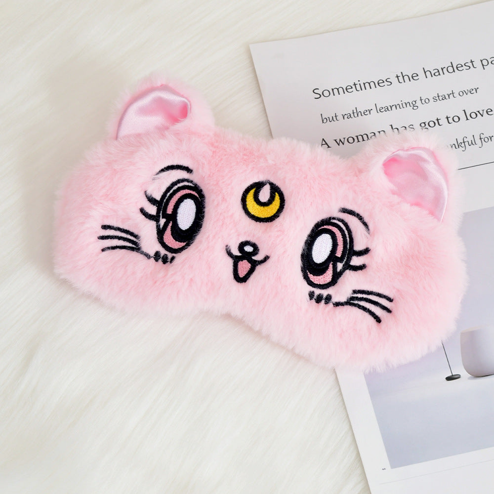 Damen nan flauschige Schlafmaske mit besticktem Katzenmotiv und weichen Komfortohren Brehn