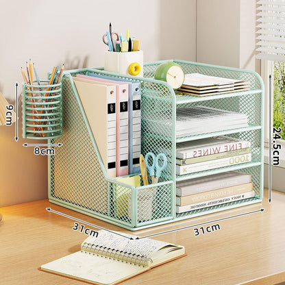 Metallgitter Multi-Tier Schreibtischorganizer mit vertikalem Dokumentenfach & abnehmbarem Stiftbecher