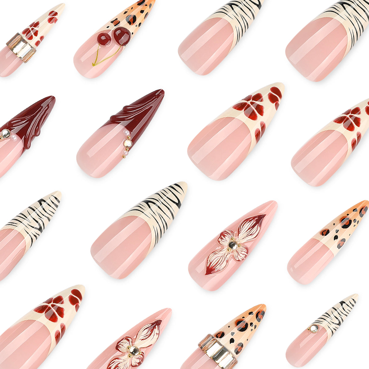 Künstliche Nagelkunst mit floralen und tierischen Motiven Brehn