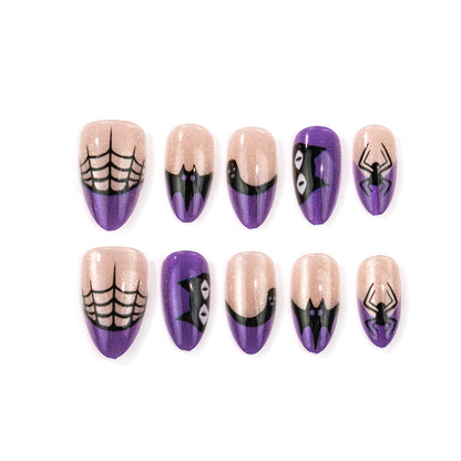 Halloween-Themen Press-On Nagelkunst Set mit Spinnen- und Netzmuster