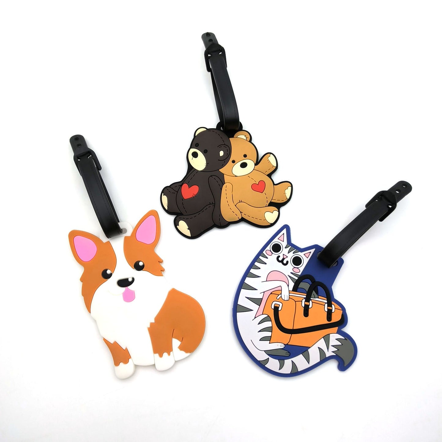 Niedlicher Silikon Katzen Gepäckanhänger mit abnehmbarem Riemen und personalisiertem ID-Fenster Brehn