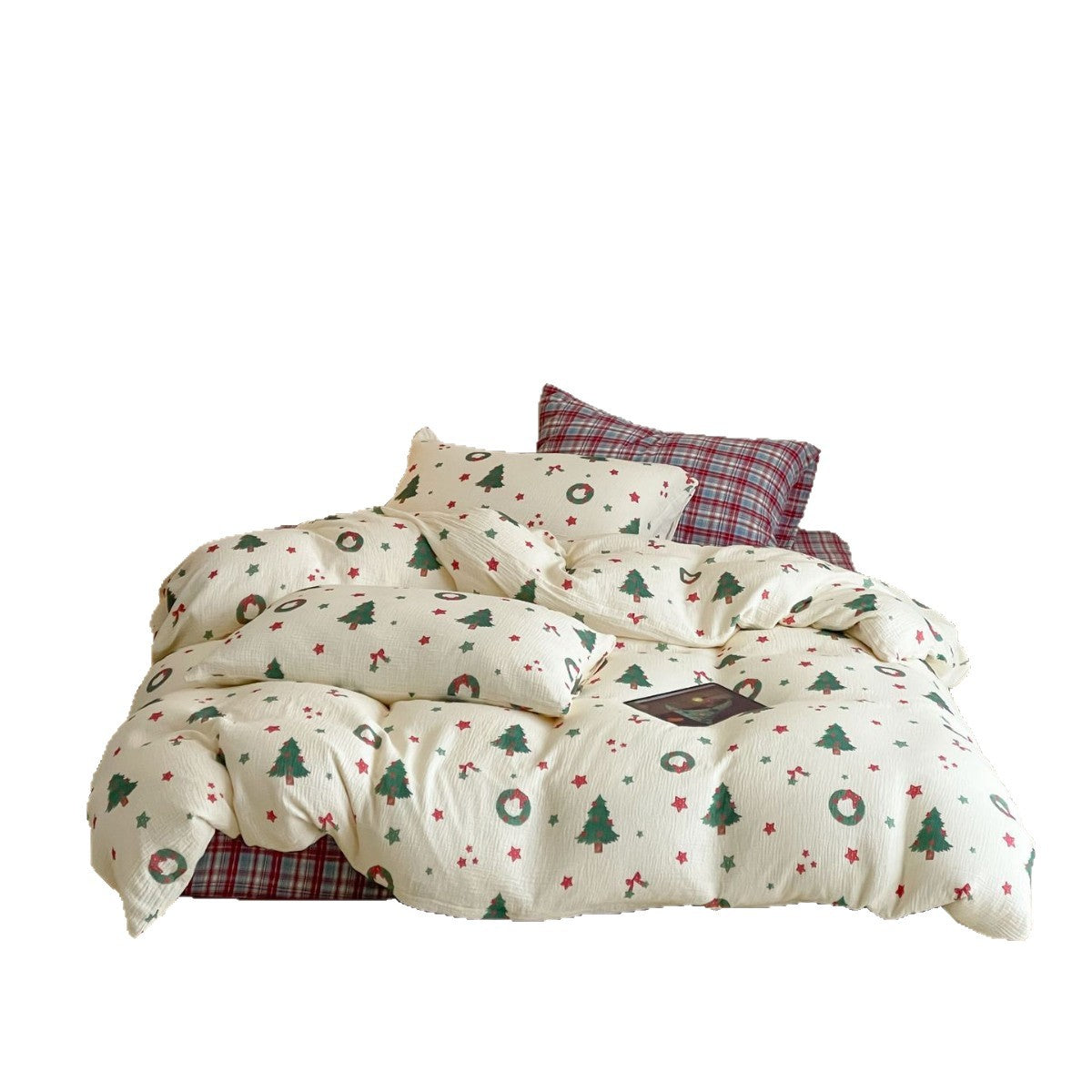 Festliches Baumwoll-Bettwäsche-Set mit gecrinkter Struktur und Weihnachtsmotiv