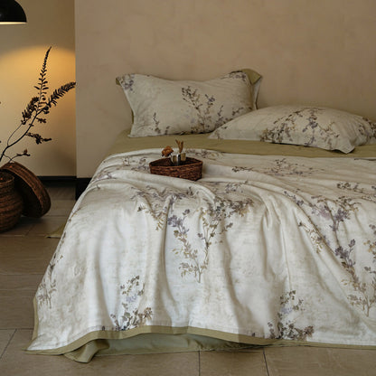 Baumwollsatin Bettbezug-Set mit leichter Leinen-Optik und Vintage-Blumenrapport