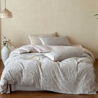 Wende Damast-Print Baumwollsatin Bettbezugset mit Umschlagkissenbezügen