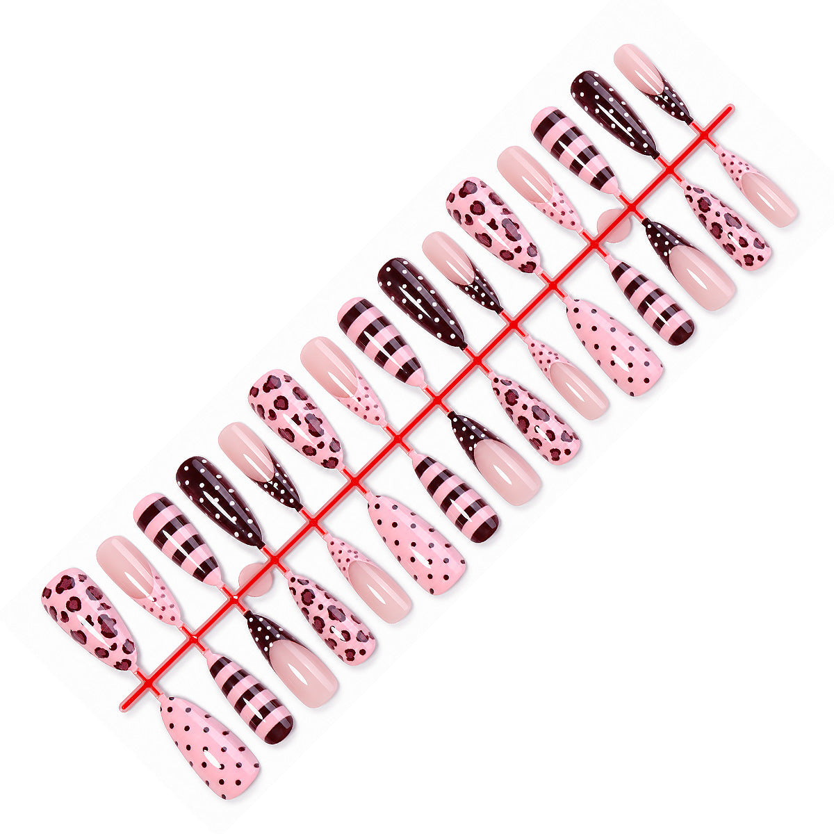 Kunstnagelset mit stilvollem Leoparden- und Streifenmuster Brehn