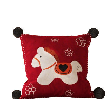 Decorative Square Pom-Pom Throw Pillow Cover with Jacquard Floral Motif