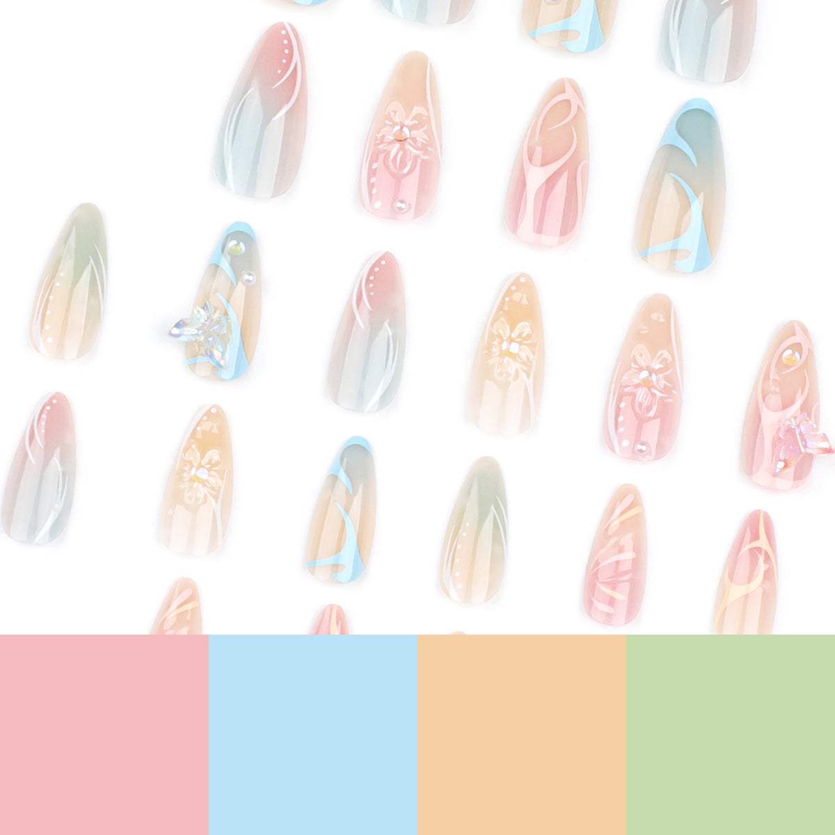Kunstvolle Nagelverlängerungen mit 3D-Blumen und Glitzerakzenten Brehn