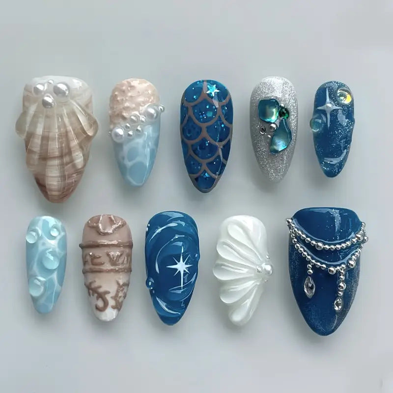 Künstlerische ozeanische Press-On-Nagelkunst Brehn