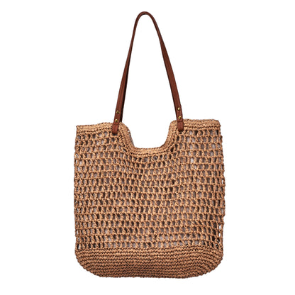 Handgewebte Baumwolltasche mit Ledergriffen Brehn