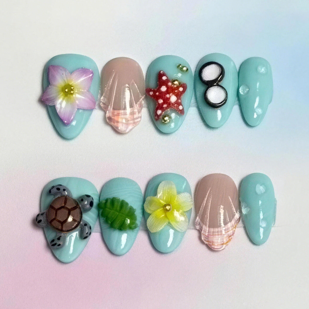 Künstlerisches, von Sommer inspiriertes Press-On Nagelkunst Set Brehn
