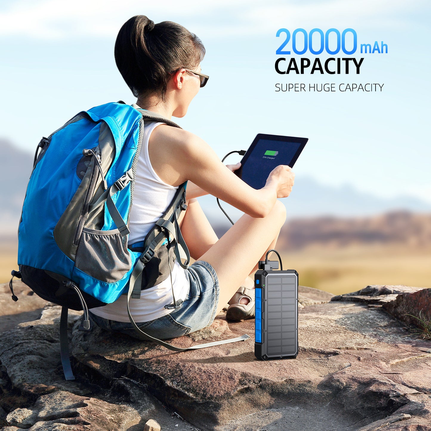 Solar Powerbank mit Schnellladefunktion und Integrierter Taschenlampe Brehn