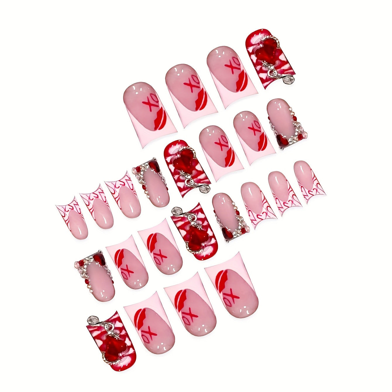 Romantisches Herz-Themen Press-On Nagelkunst Set Brehn
