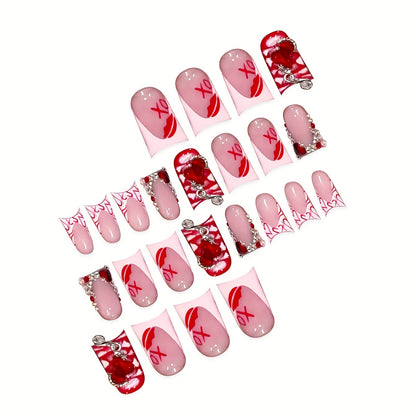 Romantisches Herz-Themen Press-On Nagelkunst Set Brehn