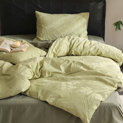 Elegantes wendbares Bettwäsche-Set aus Baumwoll-Satin mit geprägtem Blumen-Jacquard