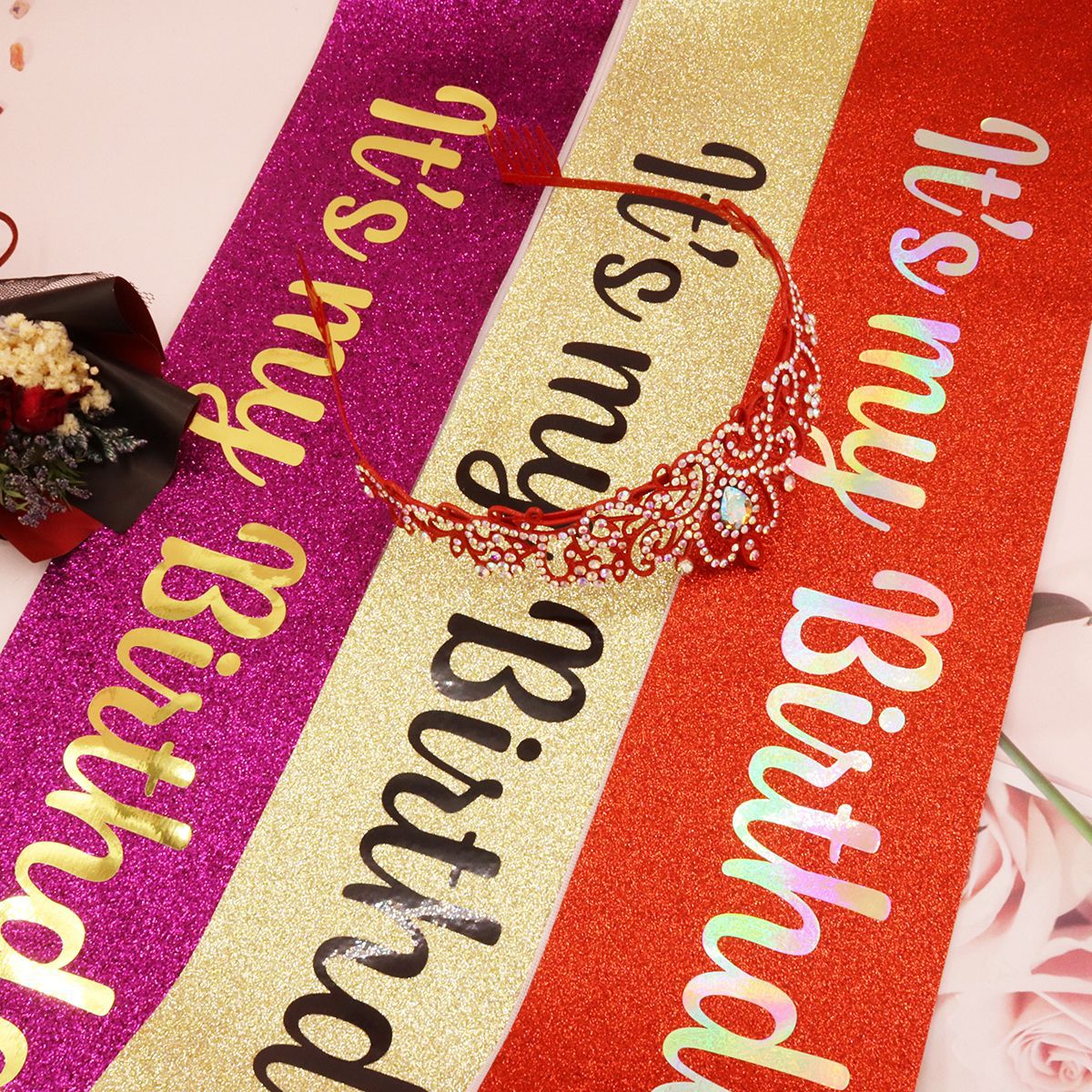 Damen Festliches Geburtstagsband mit Glitzerdesign Brehn