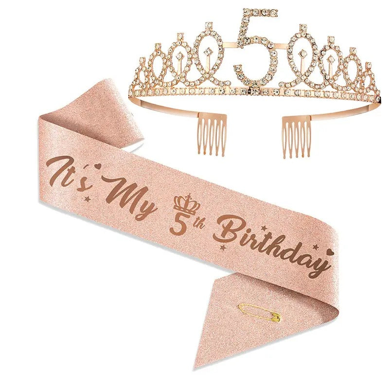 Damen Glitzernde Tiaras mit festlichem Geburtstagsbanner Brehn