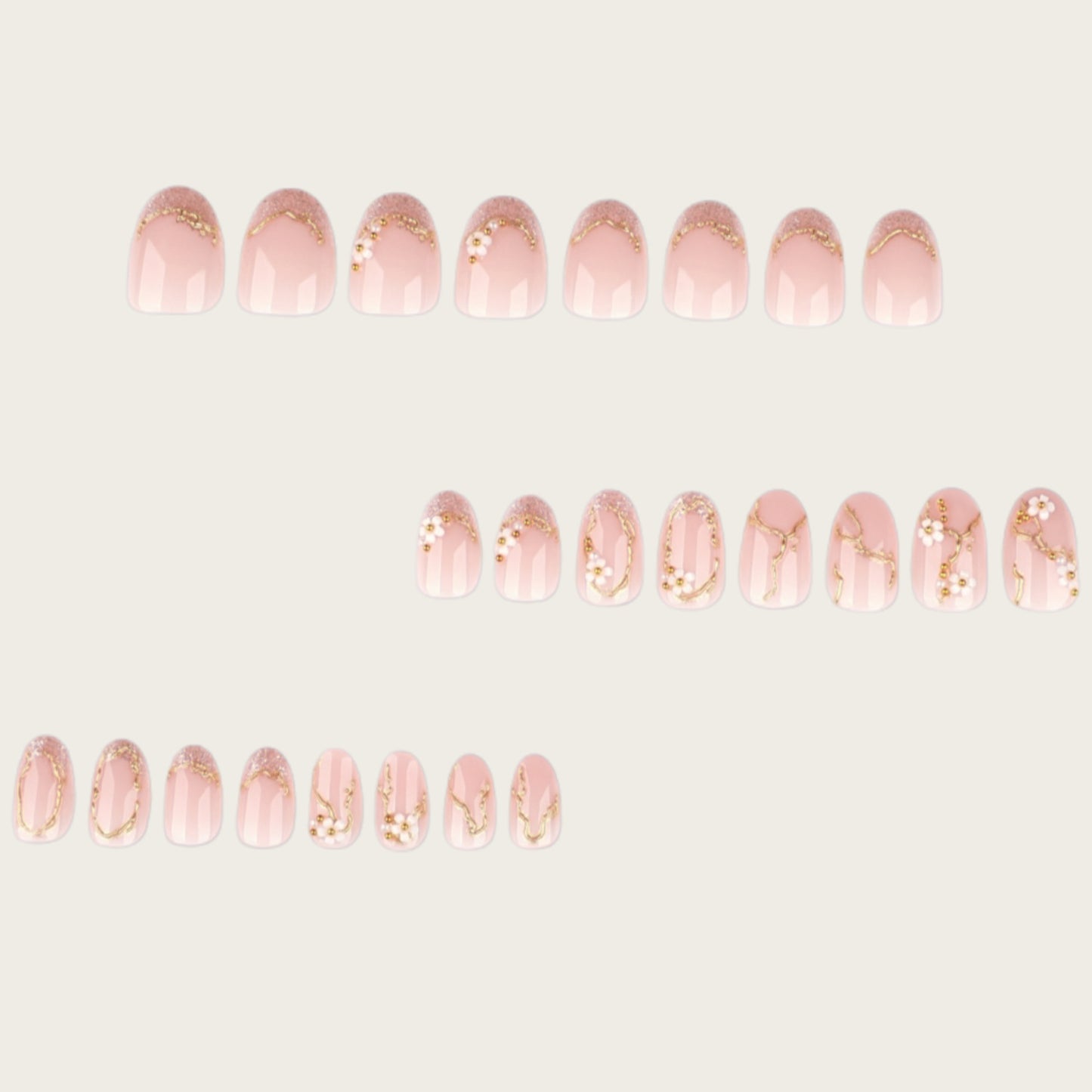 Floral Verzierter Press-On Nail Set Brehn