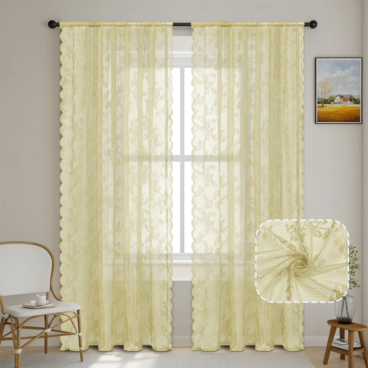 Elegante florale Spitzenfensterbehänge